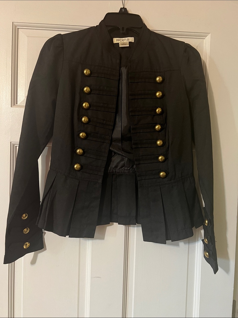 BCBG Black Peplum Military-Style Blazer with Gold Buttons